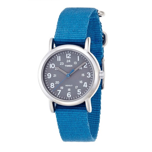 Timex Women's Weekender Mid-Size Watch Slip-Thru Blue Nylon Strap T2N913