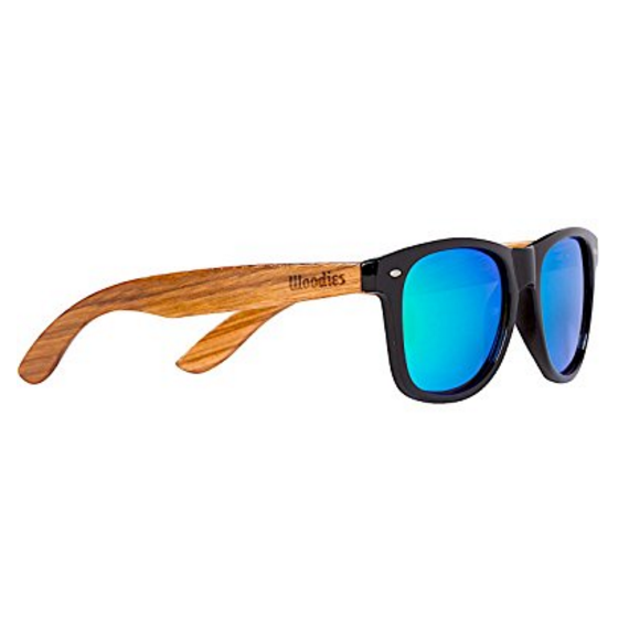 Polarized Zebra Wood Sunglasses with Green Mirror Lenses By Woodies
