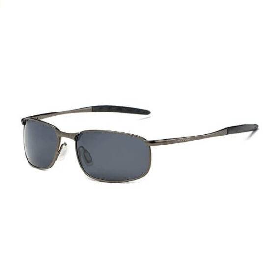 AEVOGUE Polarized Sunglasses For Men Rectangle Metal Frame Retro Sun Glasses (Gray & Black)