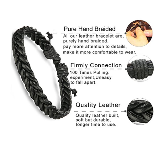 Unisex Leather Bracelets Wooden Bead Bracelets 12Pcs