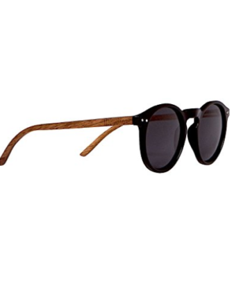 Polarized Foster Style Wood Sunglasses Walnut with Round Lens By WOODIES