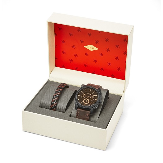 Fossil Machine Chronograph Dark Brown Dial Men's Watch Set FS5251SET