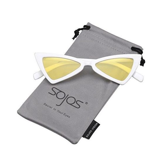 SOJOS Small Cateye Sunglasses for Women Men High Pointed Triangle Glasses SJ2051 - White/ Yellow