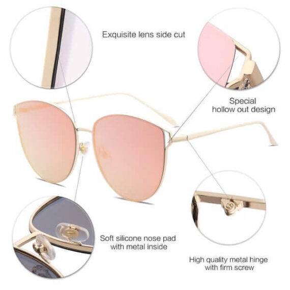 Women Mirrored Flat Lens Sunglasses Gold Frame Gradient Pink By SOJOS 3 (1)