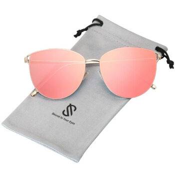 Women Mirrored Flat Lens Sunglasses Gold Frame Gradient Pink By SOJOS 4 (1)