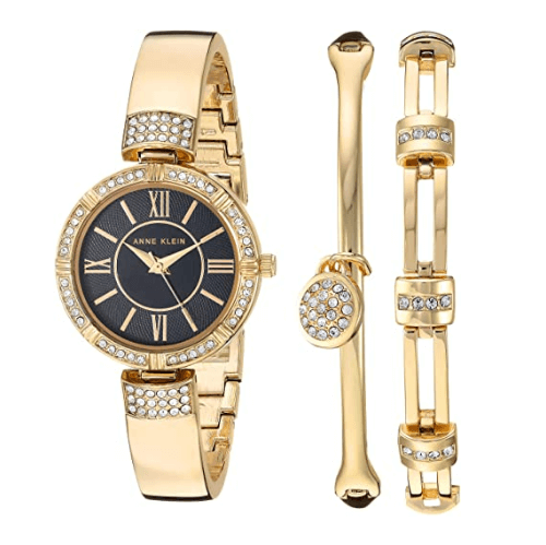 Anne Klein Women's Gold Swarovski Crystal Accented Watch and Bracelet Set 1