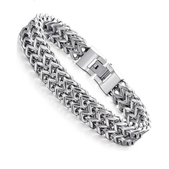 Sliver Two-Strand Wheat Chain Bracelet for Men 8.5 inches 4