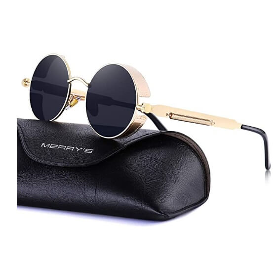 MERRY'S Gothic Steampunk Sunglasses for Women Men Round Lens Gold Frame S567