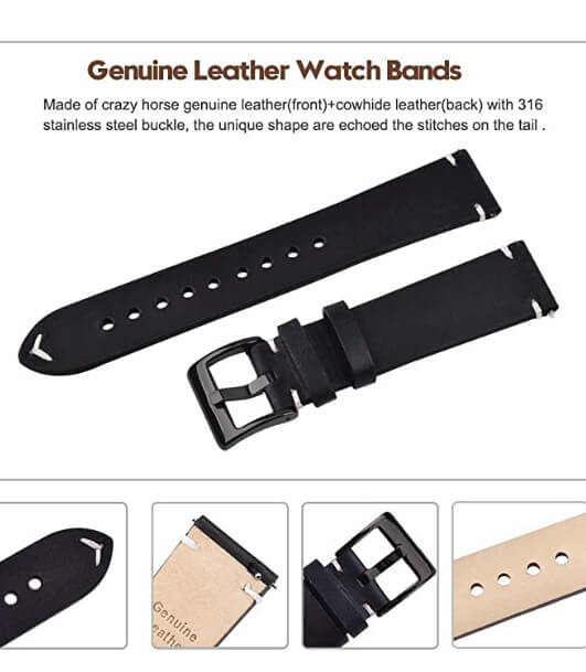 Ritche Top Grain Leather Watch Strap With Quick Release 22mm 1