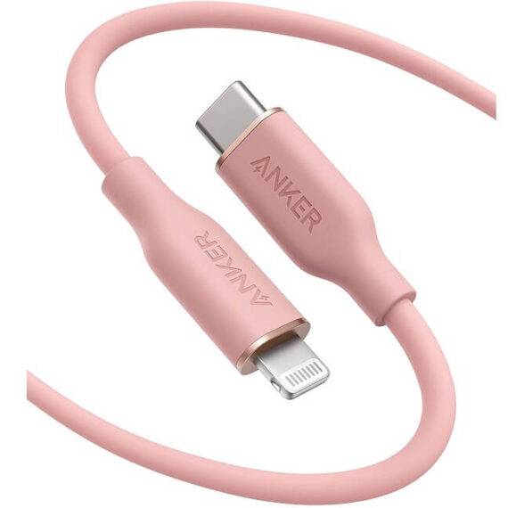 Anker PowerLine III Flow USB C to Lightning Cable 6 ft Apple MFi Certified Supports Power Delivery, Silica Gel (Pink)