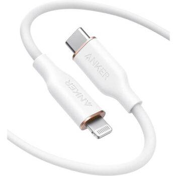 Anker PowerLine III Flow USB C to Lightning Cable 6 ft Apple MFi Certified Supports Power Delivery, Silica Gel (White)