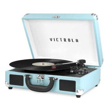 Victrola Vintage 3-Speed Bluetooth Portable Suitcase Record Player with Built-in Speakers (Blue)