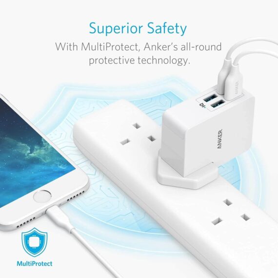 Anker 4-Port USB Charger with Interchangeable UK and EU Travel Charger