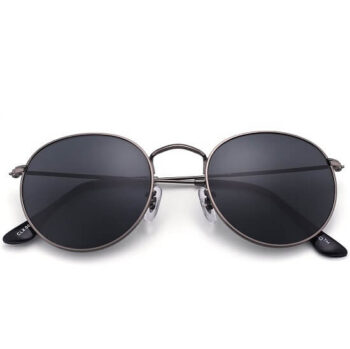 Retro Round Mirrored Sunglasses Vintage Reflective Glass Lenses Men Women - Gunmetal 1