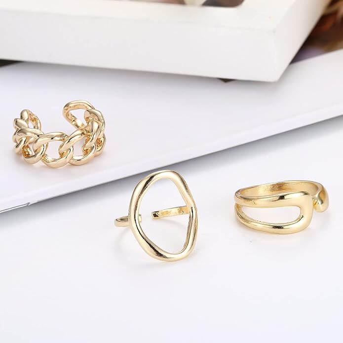 16PCS Gold Dome Chunky 18K Gold Plated Adjustable Rings Size 6-9 2