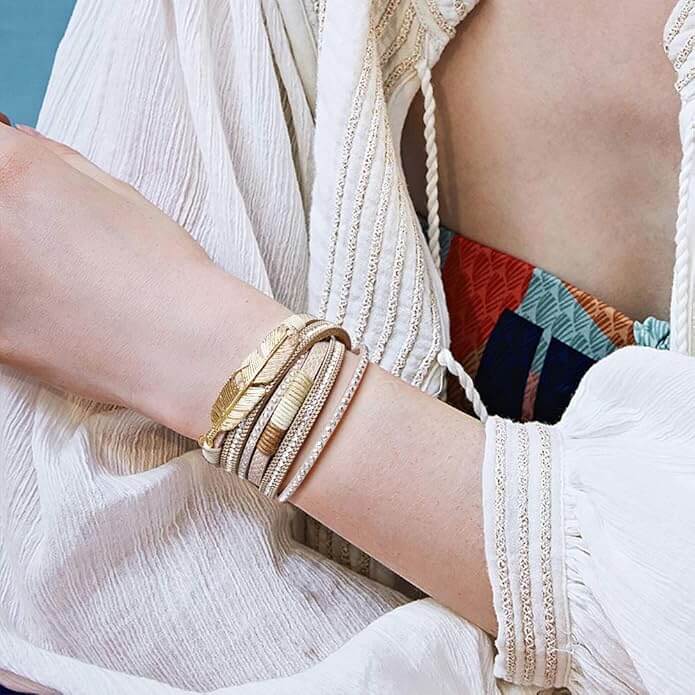 3Pack Leather Cuff Bracelet Set for Women