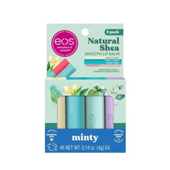 eos Natural Shea Minty Lip Balm 0.14 oz 4-Pack - Artic, Vanilla, Sweet and Eucalyptus Mint