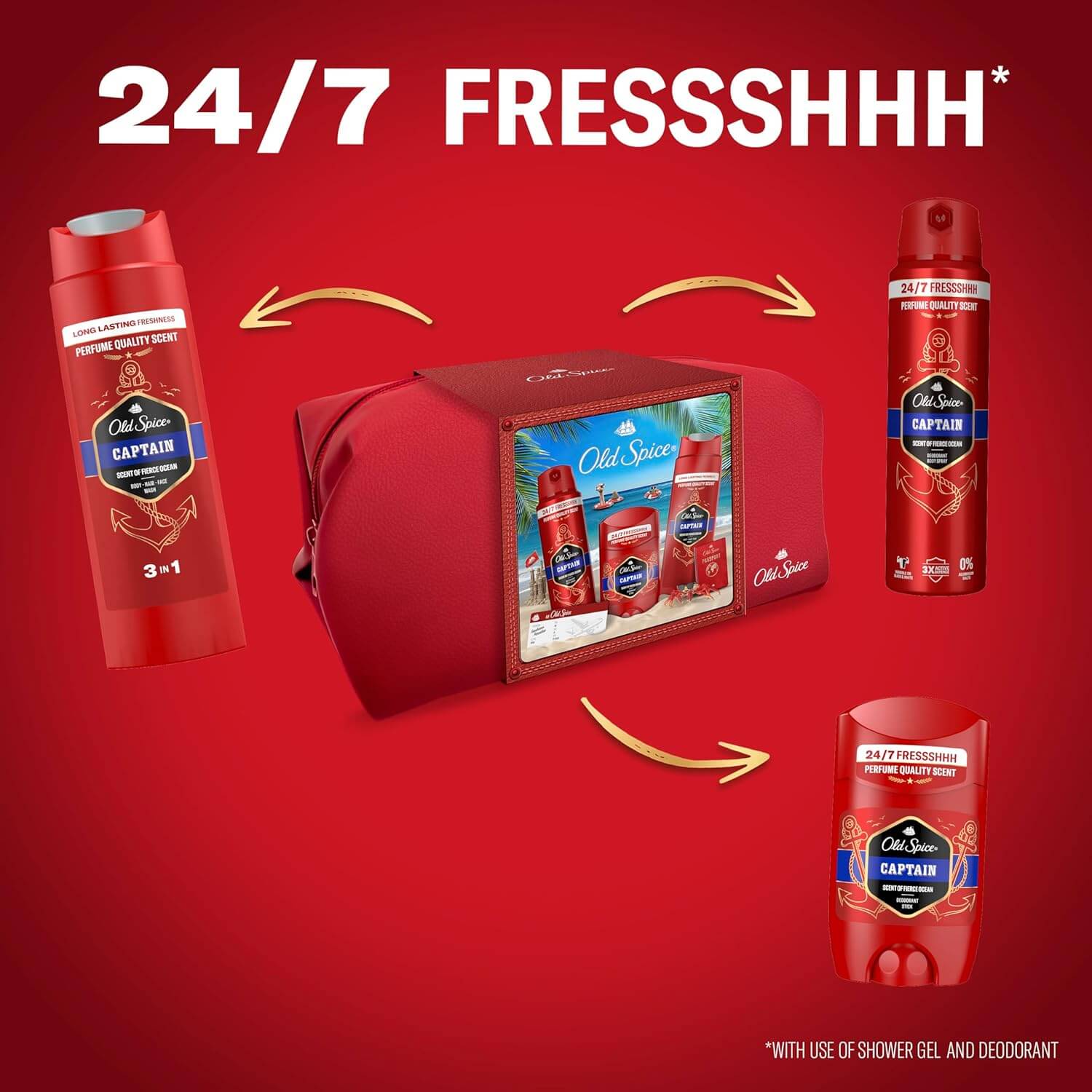 Old Spice Travel Bag Gift Set For Men With Captain Deodorant Stick And Shower Gel3 (1)