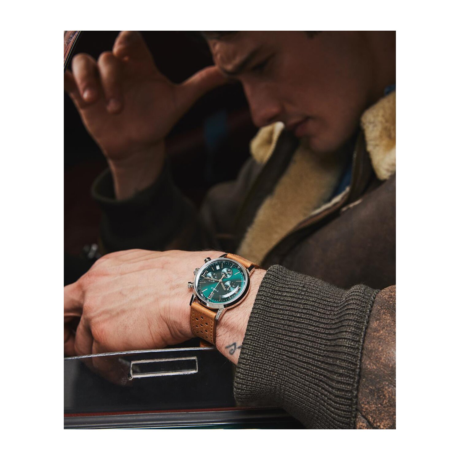 Timex Men's Marlin Chronograph Tachymeter 40mm Watch - Green Dial, Brown Leather Strap (TW2W10100) - view 6